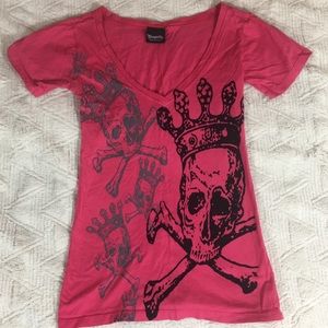 Dragonfly Womens Sz S Crowned Skull Pink T-shirt